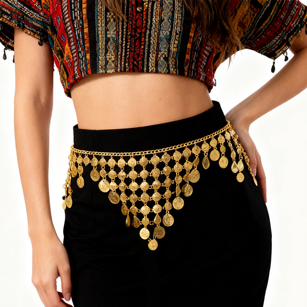 Ethnic Fashion Accessories - Trendy Luxury Gold Coin Pendant Waist