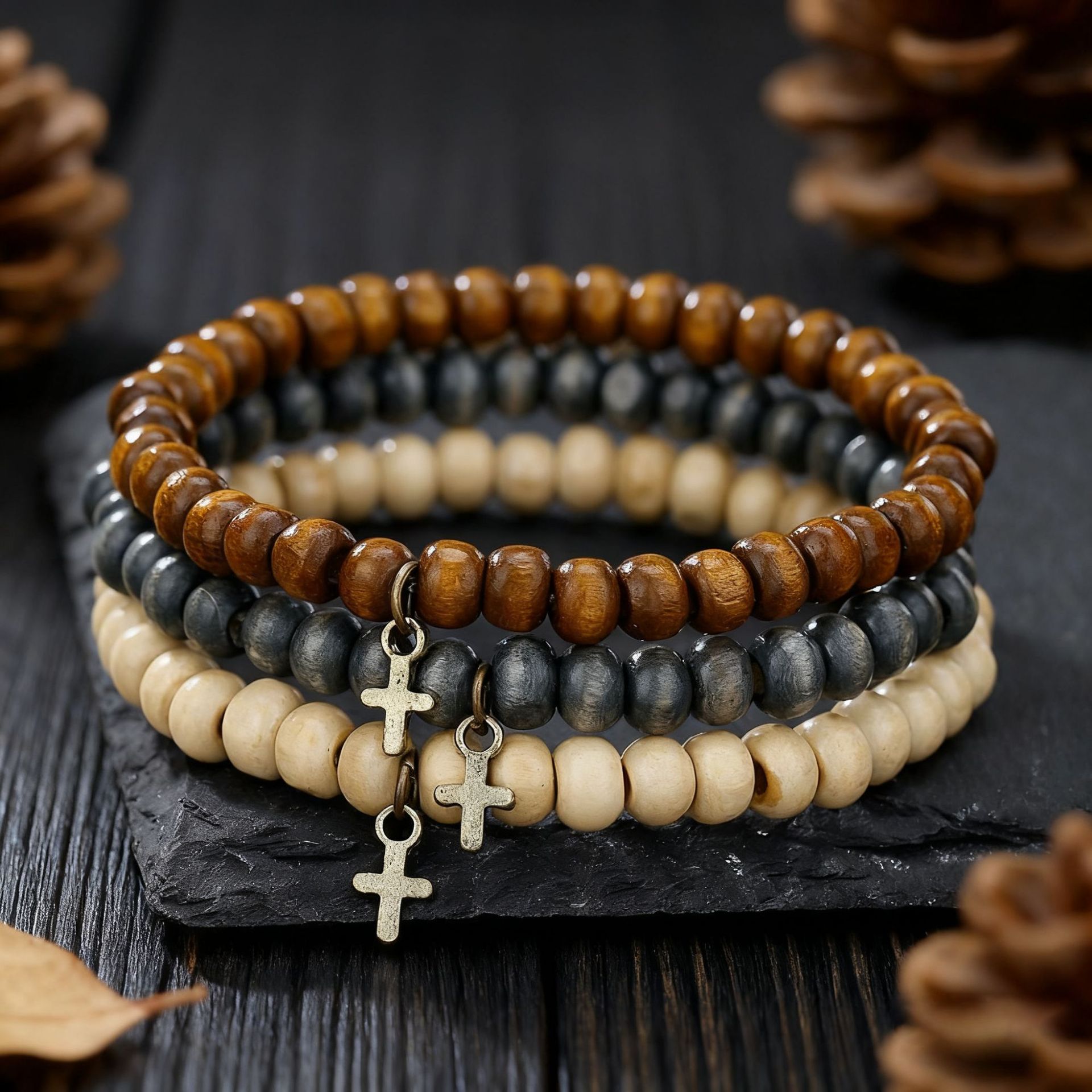Wood Beaded Bracelet for Men,  – Fashion Ethnic Wear For Men recenzja i cena