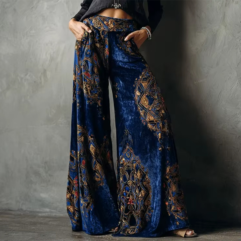 Women's Wide Leg Pants Retro E – Winter Ethnic Fashion For Women recenzja i cena